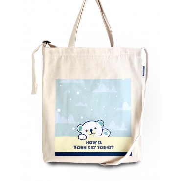 斜揹手提兩用帆布拉鍊袋-米白色-03 Polar Bear